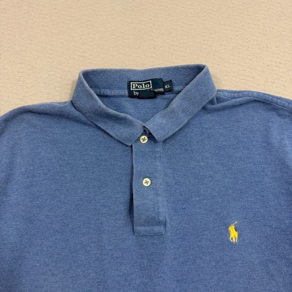 Polo Ralph Lauren Shirt Men's XL Blue Short Sleeve Pique Cotton Pony Logo Preppy